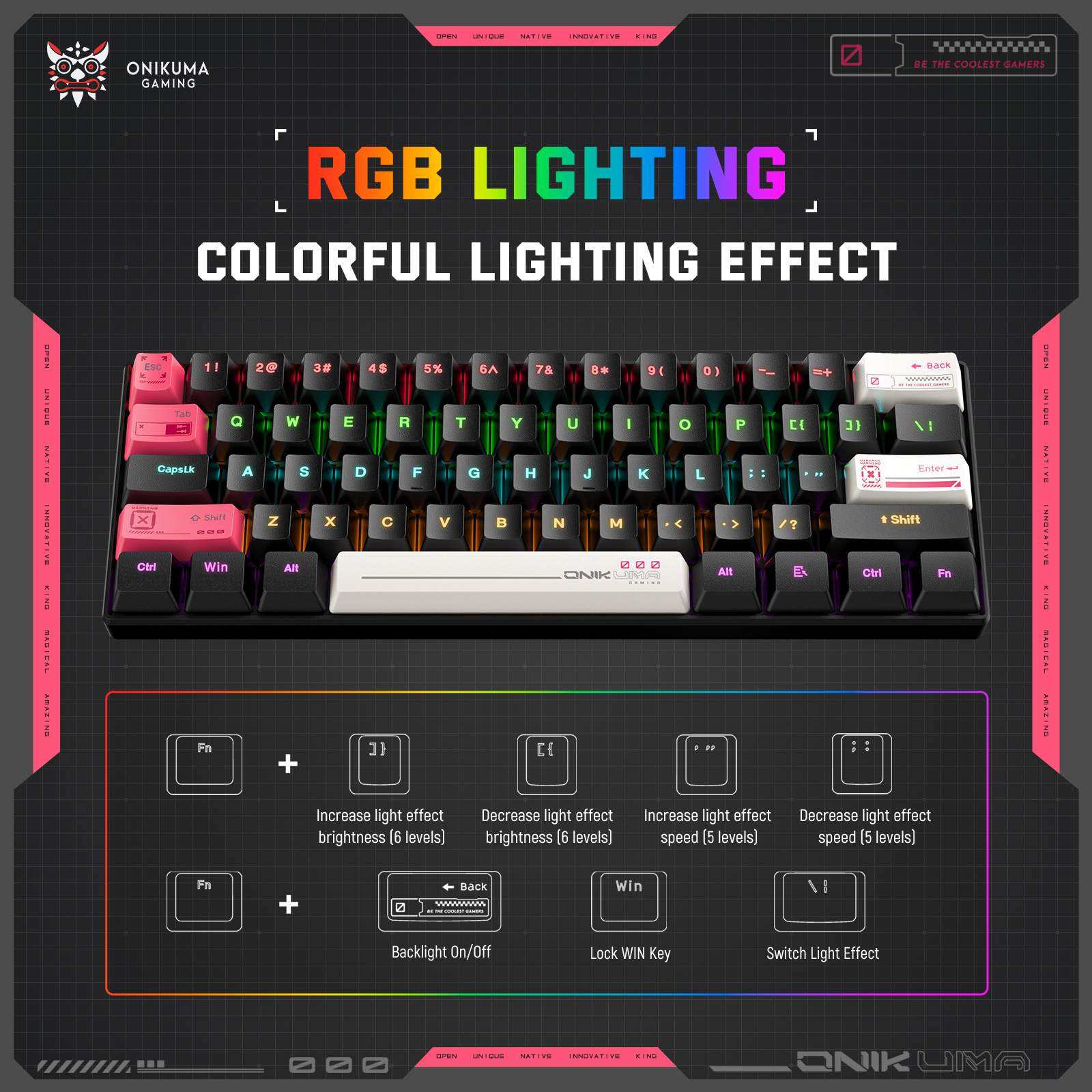 Onikuma MT605 Tri-Mode RGB 61 Keys Mechanical Keyboard (Black)