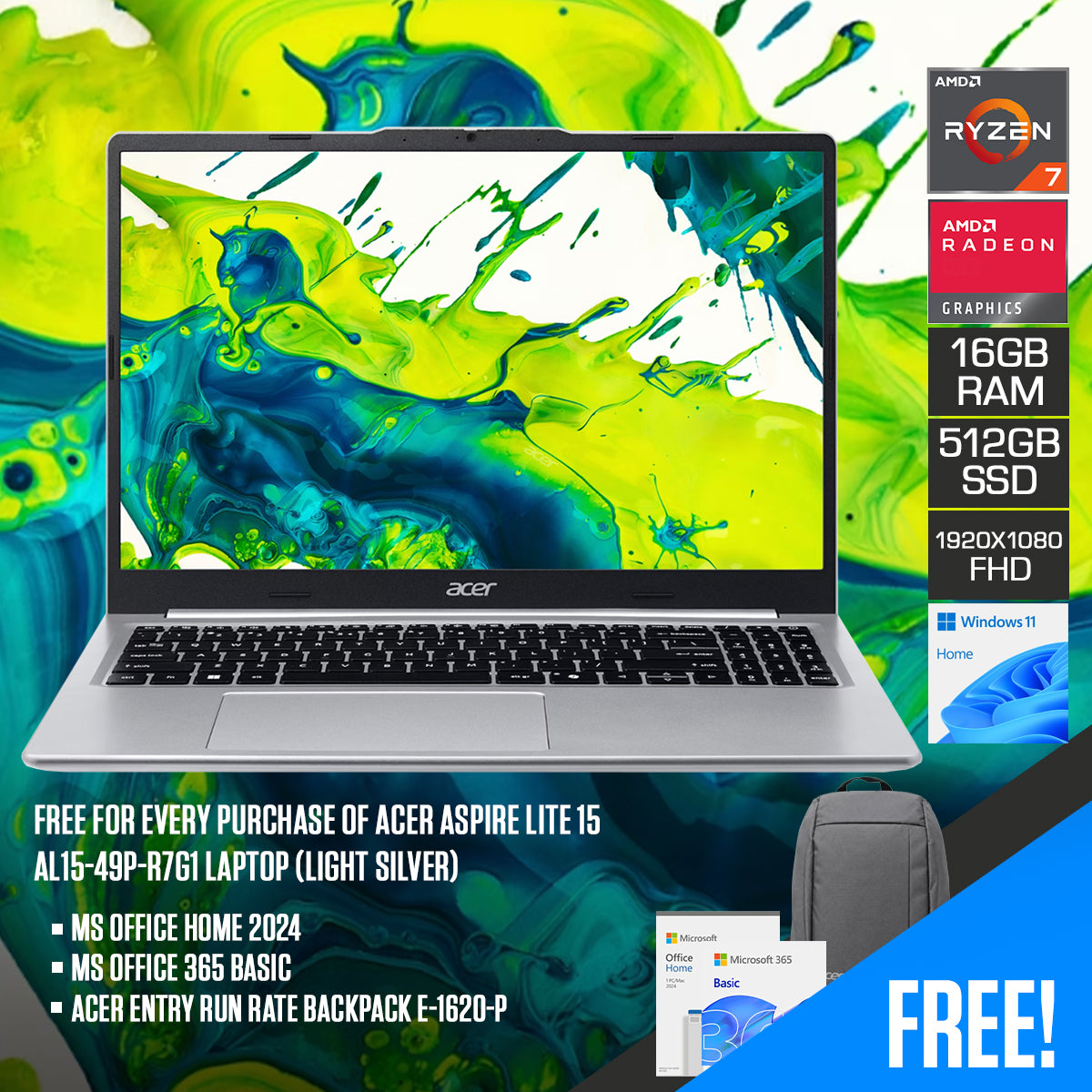 Acer Aspire Lite 15 AL15-49P-R7G1 Laptop (Light Silver)