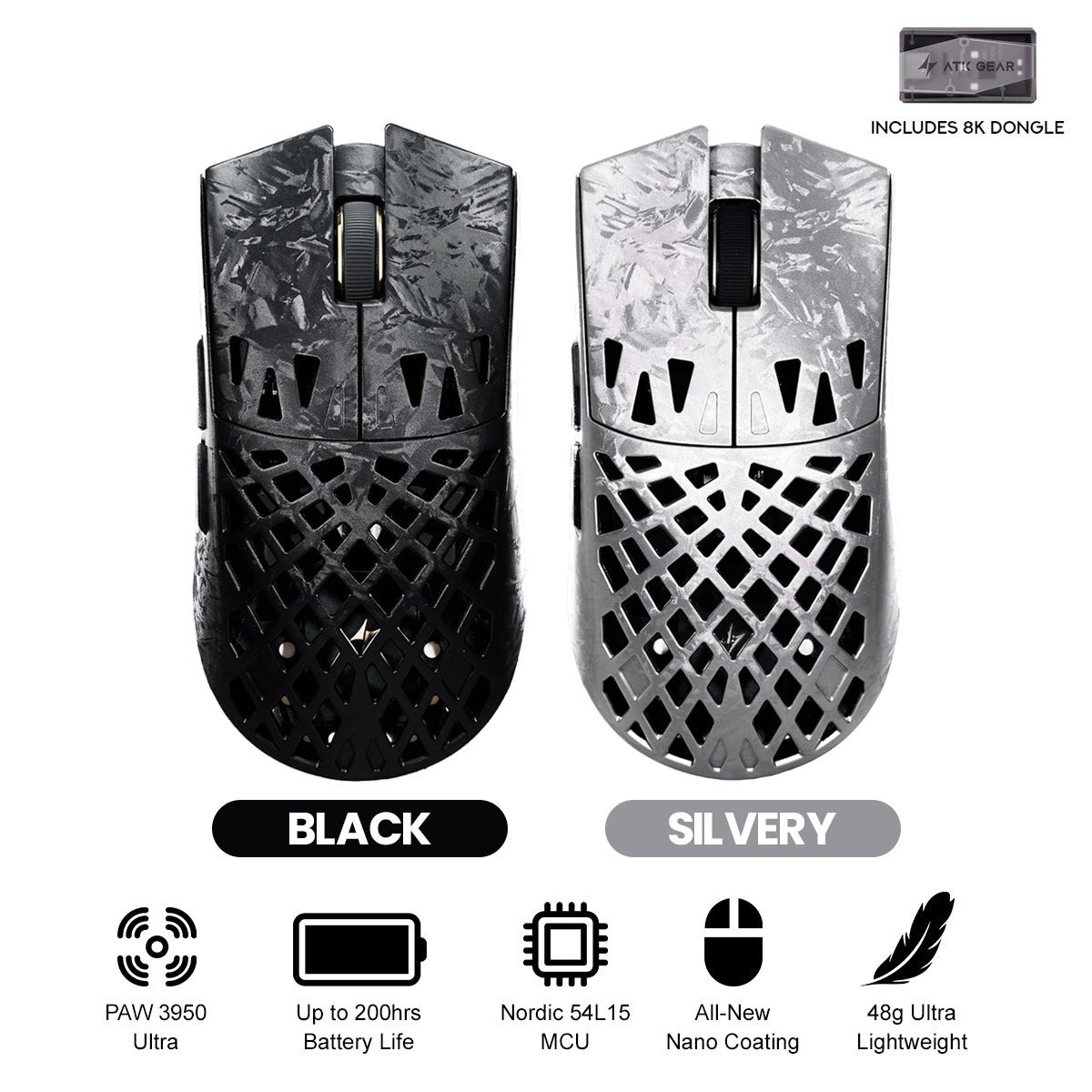 ATK Blazing Sky Ghost Ultimate Series Carbon Fiber Skeleton Gaming Mouse (Black, Silvery)