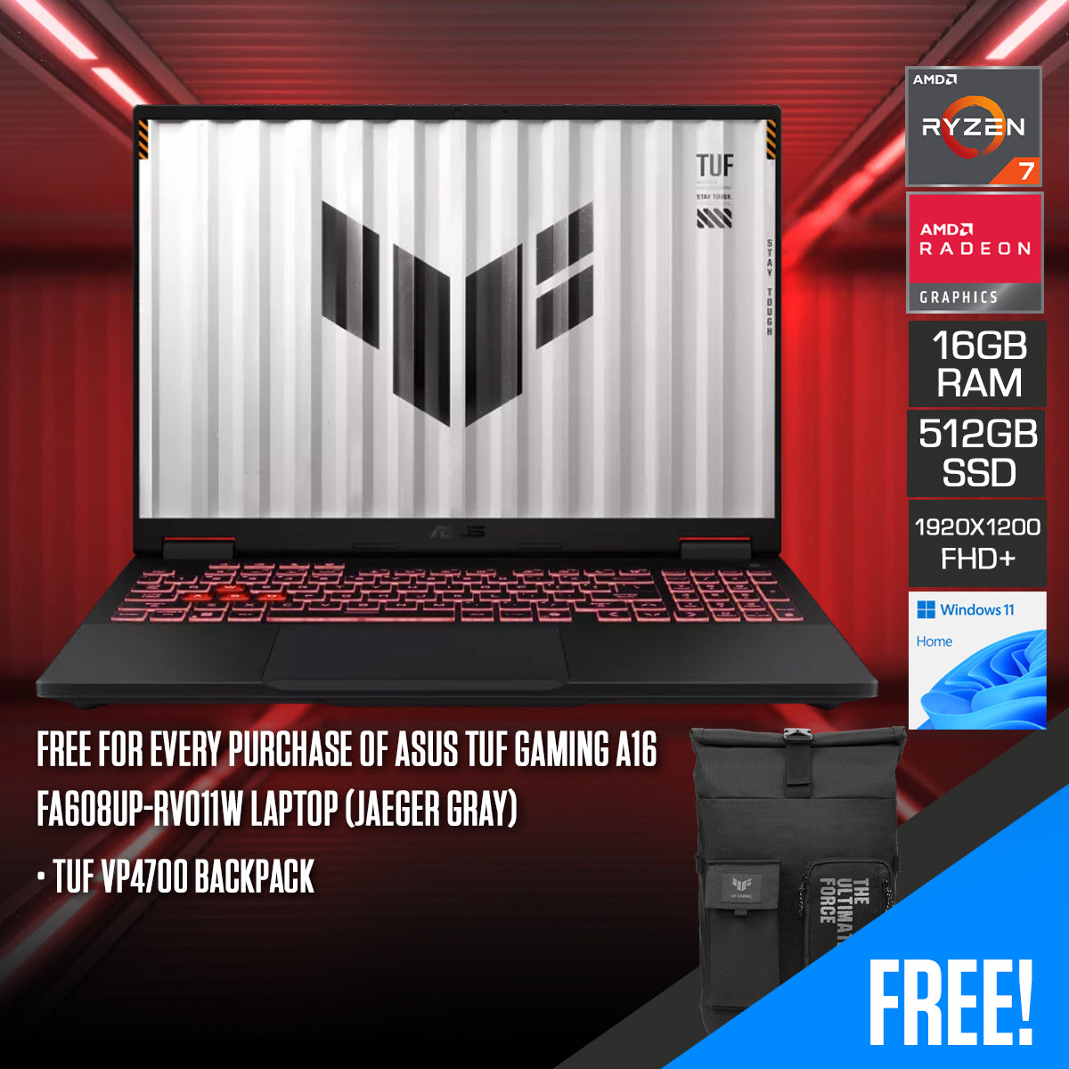 ASUS TUF Gaming A16 FA608UP-RV011W Laptop (Jaeger Gray)