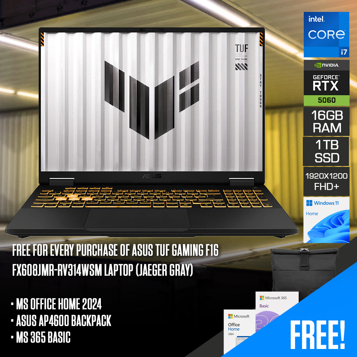 ASUS TUF Gaming F16 FX608JMR-RV314WSM Laptop (Jaeger Gray)