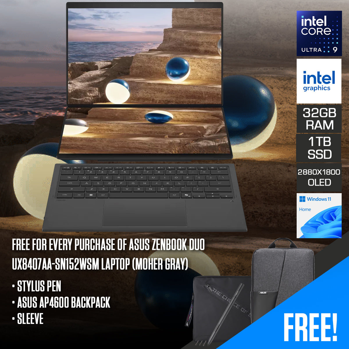 ASUS Zenbook Duo UX8407AA-SN152WSM Laptop (Moher Gray) | DataBlitz