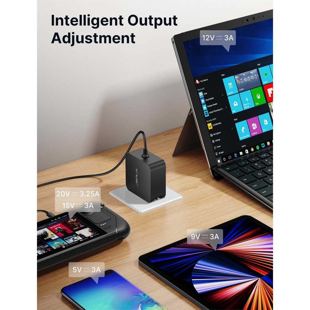 JSAUX 65W USB-C Foldable Charger (Black) (CH6504)