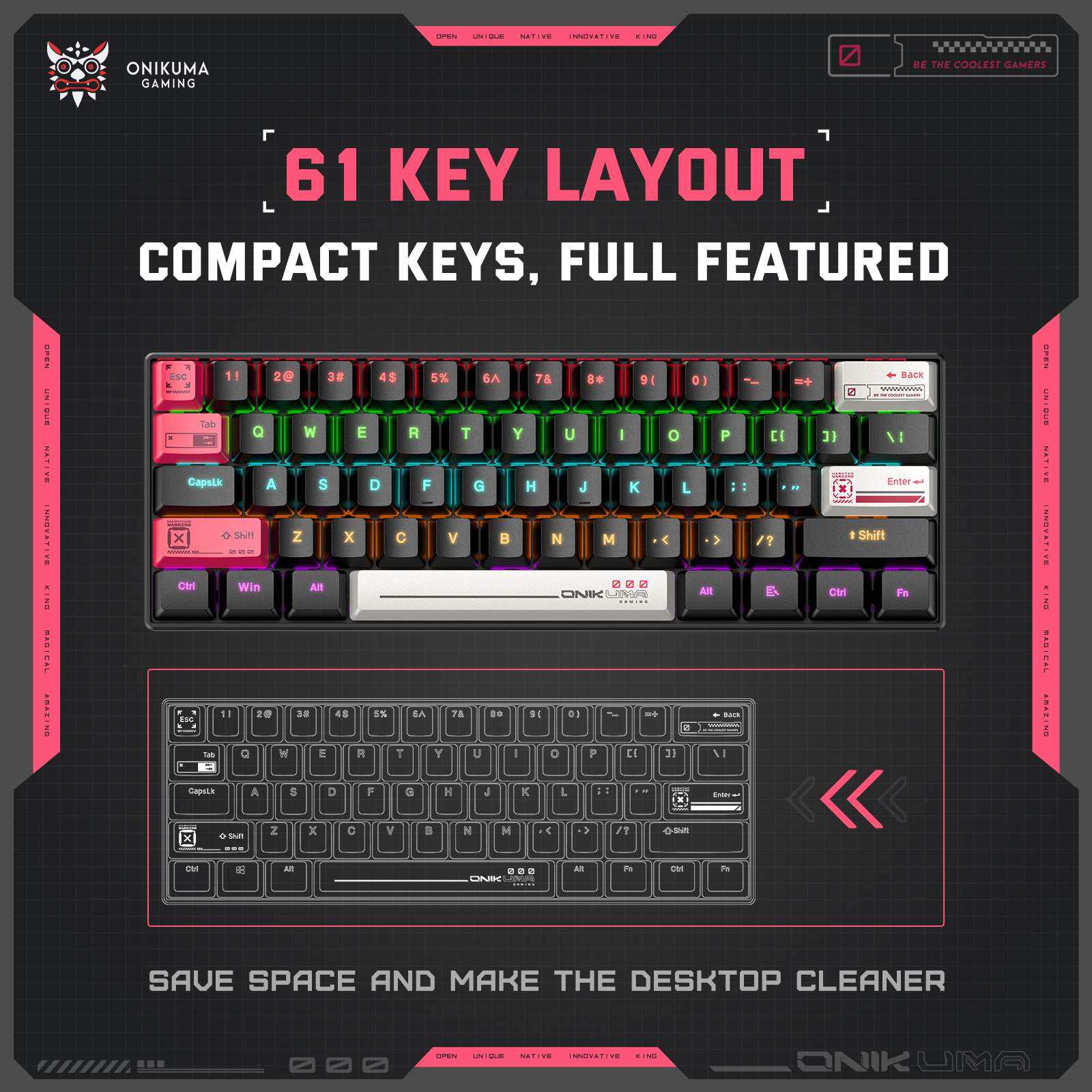 Onikuma MT605 Tri-Mode RGB 61 Keys Mechanical Keyboard (Black)