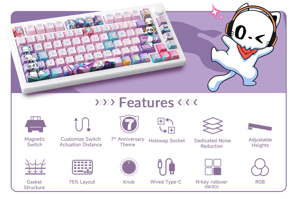 Akko 7th Anniversary MOD 007B HE PC Tri-Mode RGB Mechanical Keyboard (Akko Cream Yellow Magnetic Switch)