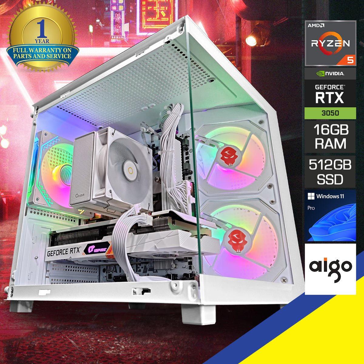 Alpha Apollo A275 White Gaming | AMD Ryzen 5 5500 | 16 GB RAM | 512GB SSD | RTX 3050 | Windows 11 Pro