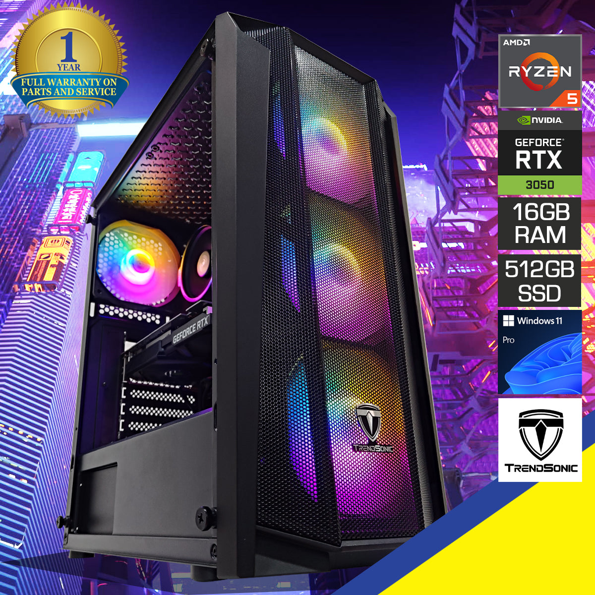 Alpha Cronus Black Desktop Gaming PC | AMD Ryzen 5 5500 | 16GB RAM | 512GB SSD | RTX 3050 | Windows 11 Pro