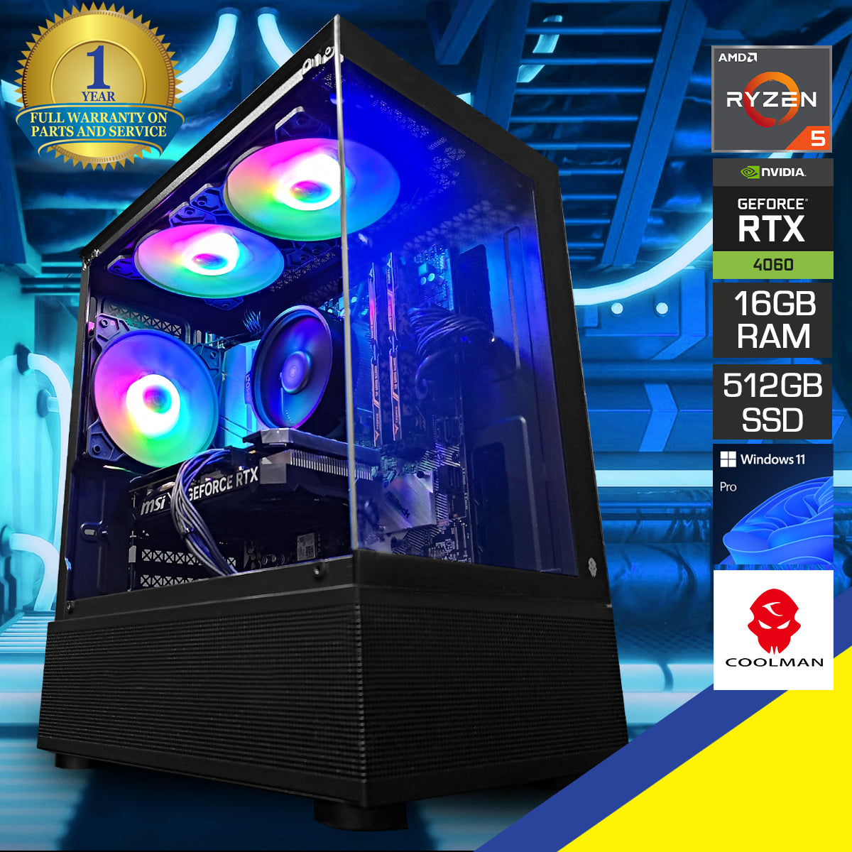 Alpha Reyna Black Desktop Gaming PC | AMD Ryzen 5 5600 | 16GB RAM | 512GB SSD | RTX 4060 | Windows 11 Pro