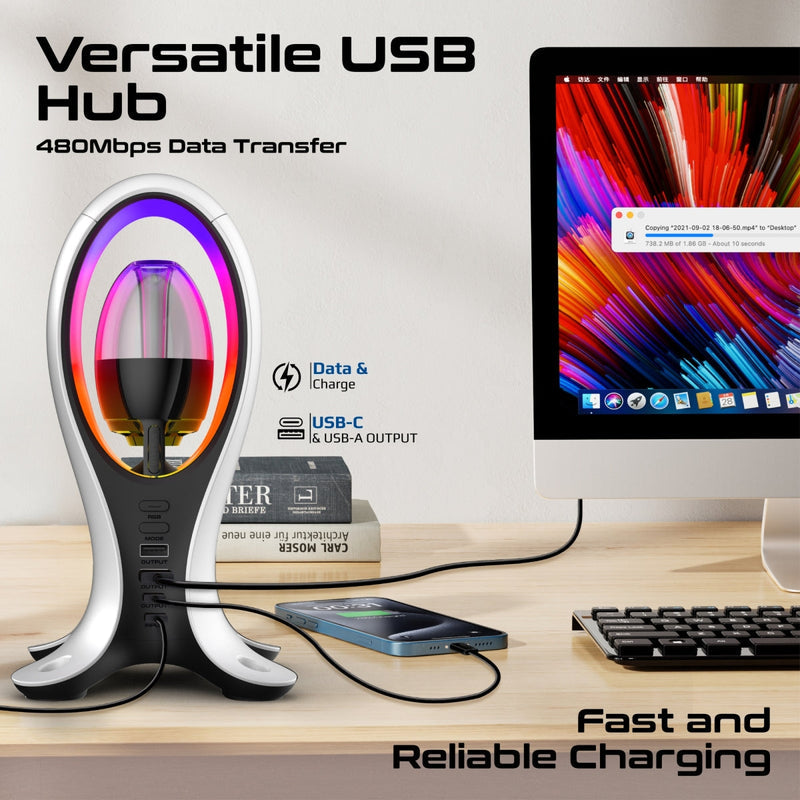 Promate Alpha-X Dynamic High Fidelity Dual Mode RGB Speaker w/ Headphone Stand & USB Hub