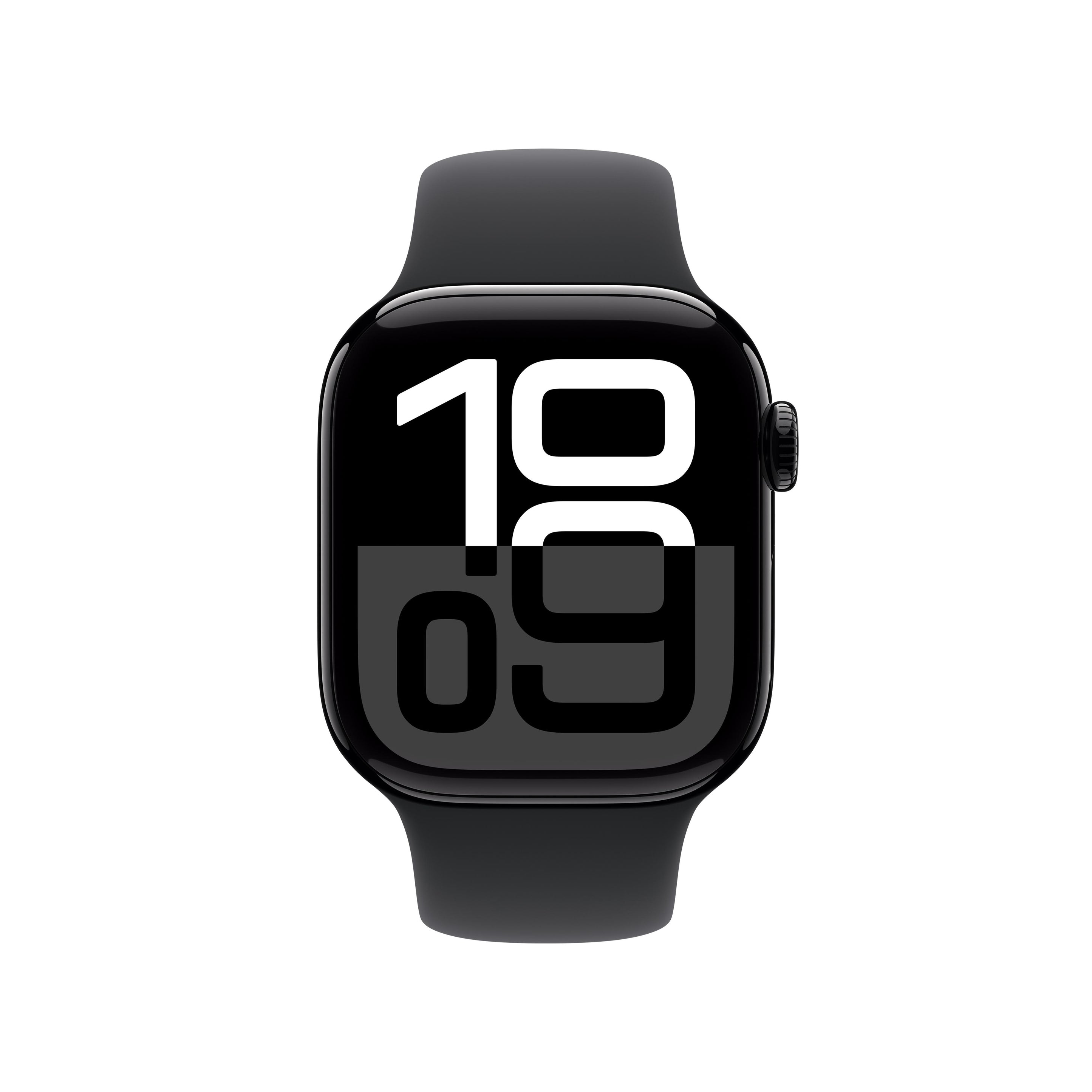 Apple Watch Series 10 GPS 42mm Aluminum Case with Black Sport Band - (Jet Black) (S/M, M/L) (MWWE3ZP/A, MWWF3ZP/A)