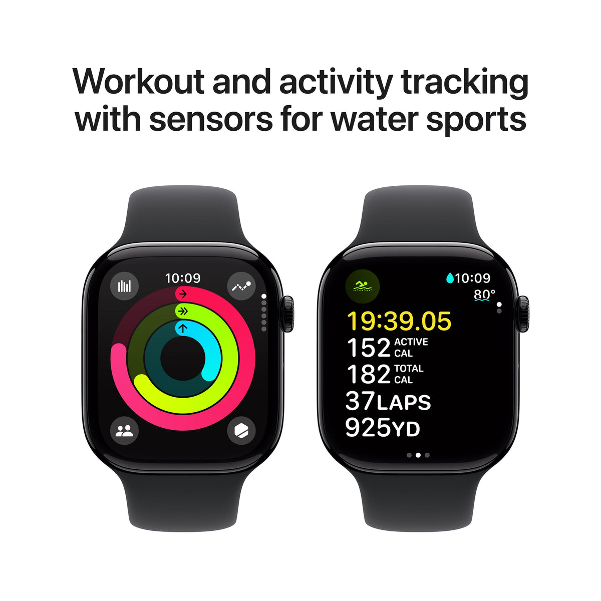 Apple Watch Series 10 GPS 46mm Aluminum Case with Black Sport Band - (Jet Black) (S/M, M/L) (MWWP3ZP/A, MWWQ3ZP/A)