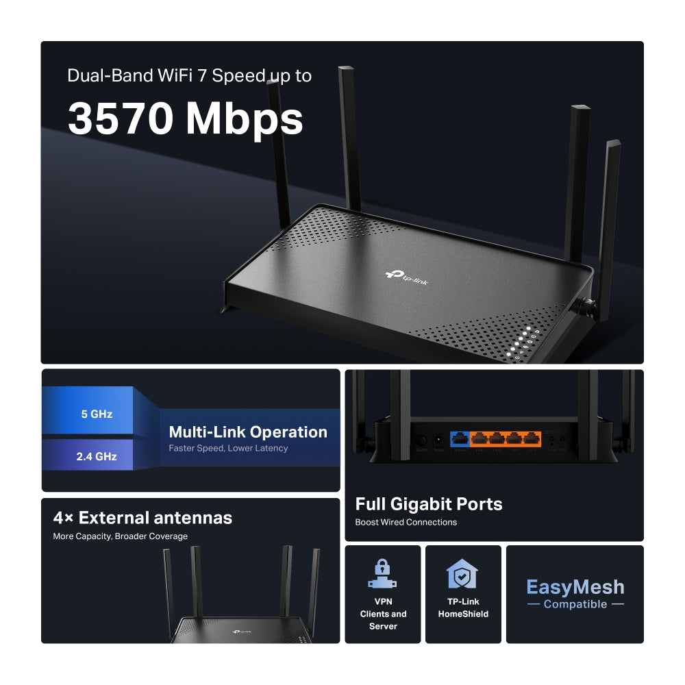 TP-Link BE3600 Dual-Band Wi-Fi 7 Router (Archer BE220)