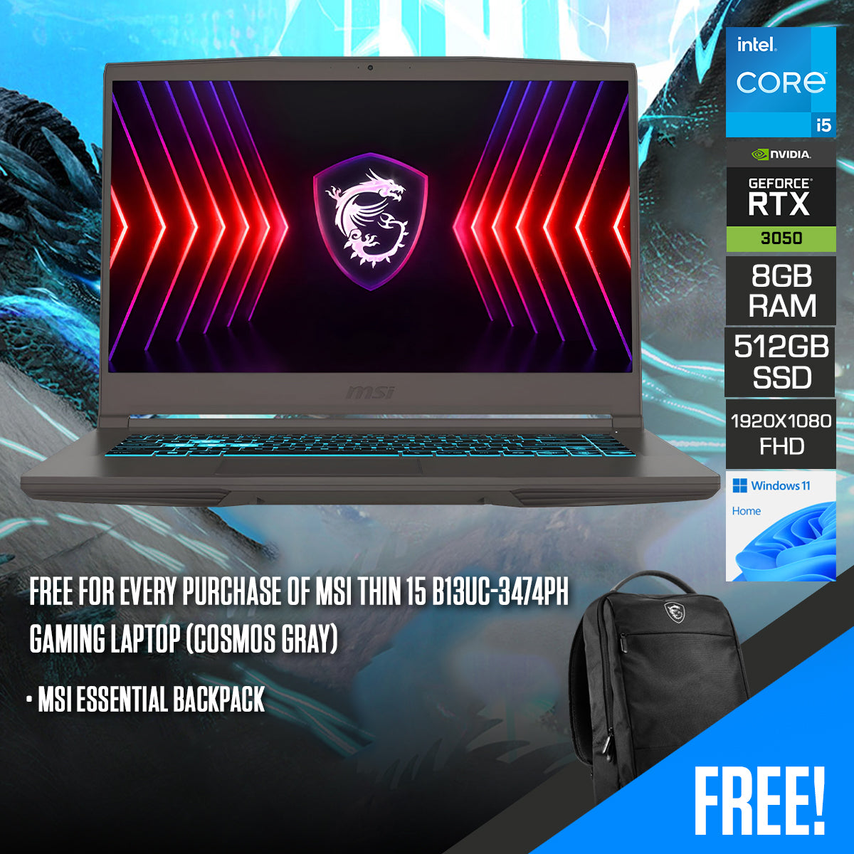 MSI Thin 15 B13UC-3474PH Gaming Laptop (Cosmos Gray) | DataBlitz