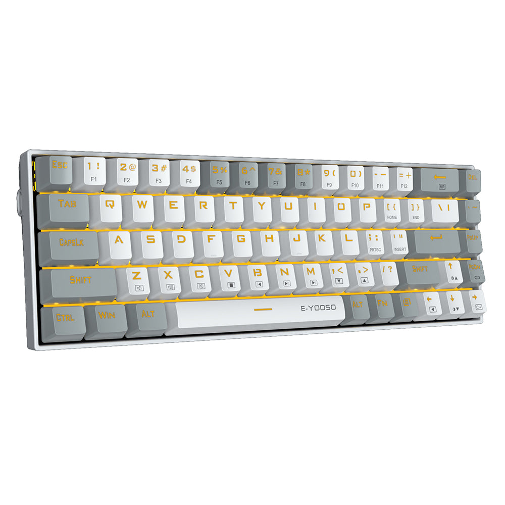 E-Yooso Z-686 Yellow Single Light 68 Keys Hot-Swappable Wired Mechanical Keyboard White/Grey
