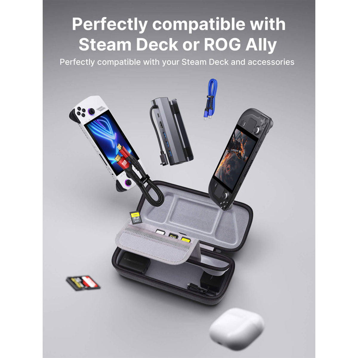 JSAUX Protective Carrying Case for Steam Deck/ Steam Deck OLED/ ROG Ally/ ROG Ally X/ Playstation Portal (Grey) (BG0106X)