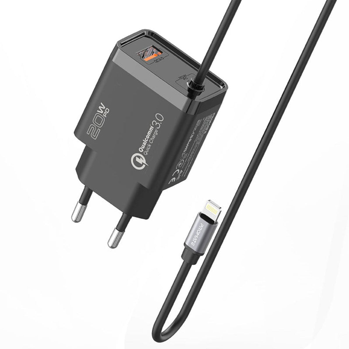 Promate ICHARGE-PDQC3 Ultra-Fast Charger 20W Power Delivery & QC 3.0 EU