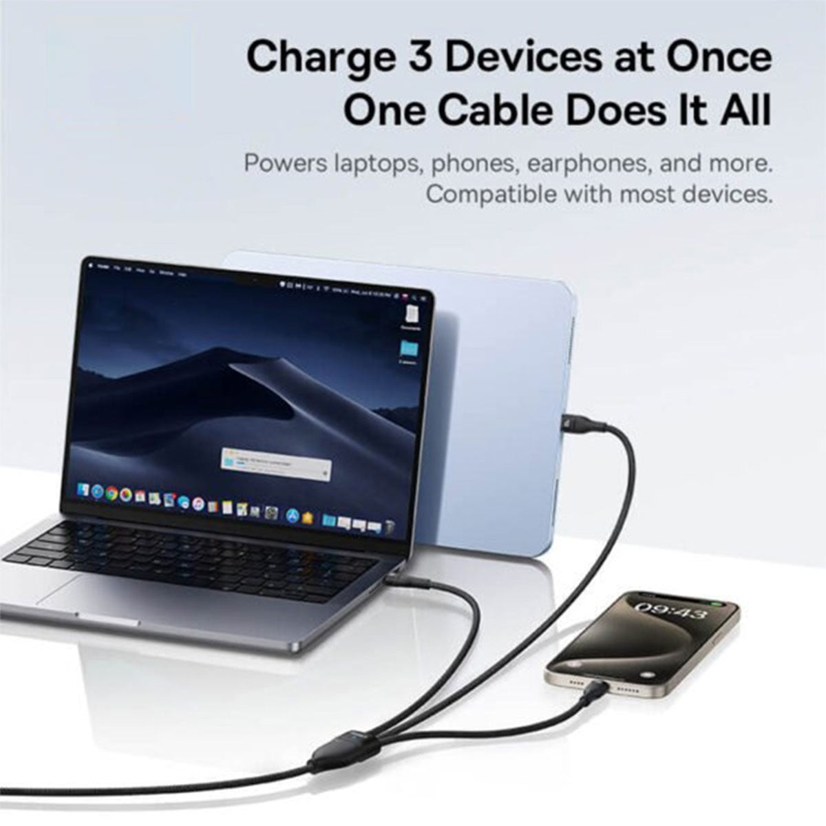 Baseus Flash Series III One-For-Three Fast Charging Cable USB-C to C+C+C 100W 1.5m (Cluster Black)