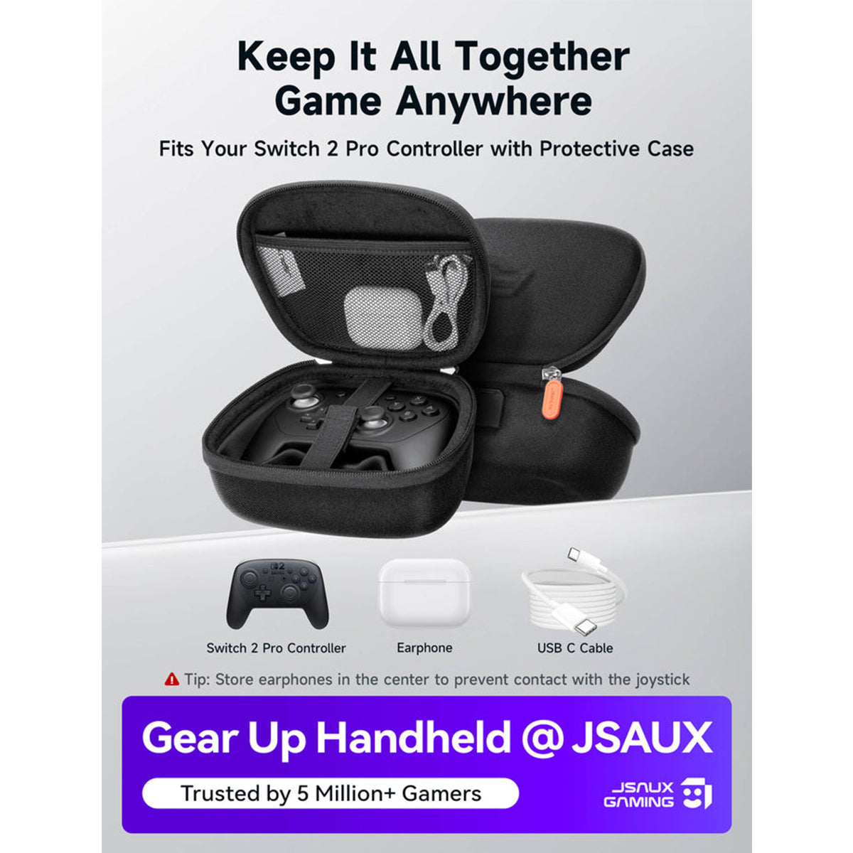 JSAUX Pro Controller Carrying Case for Nintendo Switch 2 (Black) (BG0127)