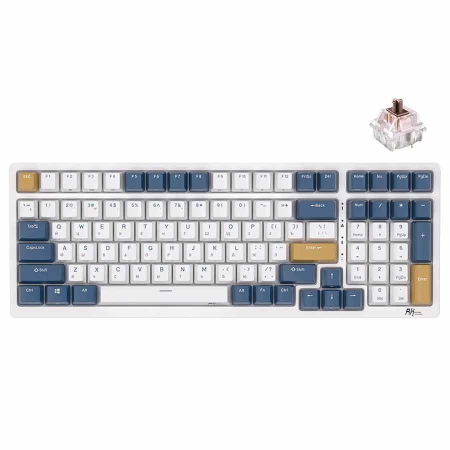 Royal Kludge RK98 Tri-Mode RGB 100 Keys Hot Swappable Mechanical Keyboard Klein Blue