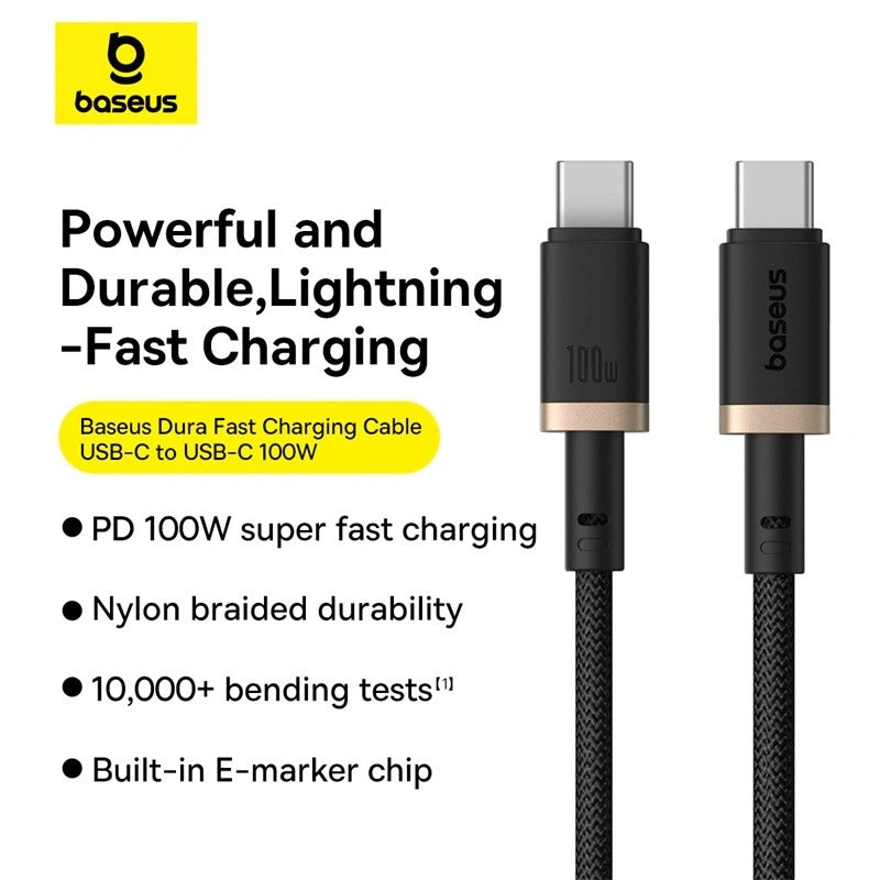 Baseus Dura Series Fast Charging Cable USB-C to USB-C 100W 2M (Gold/Black) (P10377803U01-02)