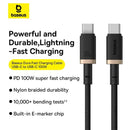 Baseus Dura Series Fast Charging Cable USB-C to USB-C 100W 2M (Gold/Black) (P10377803U01-02)