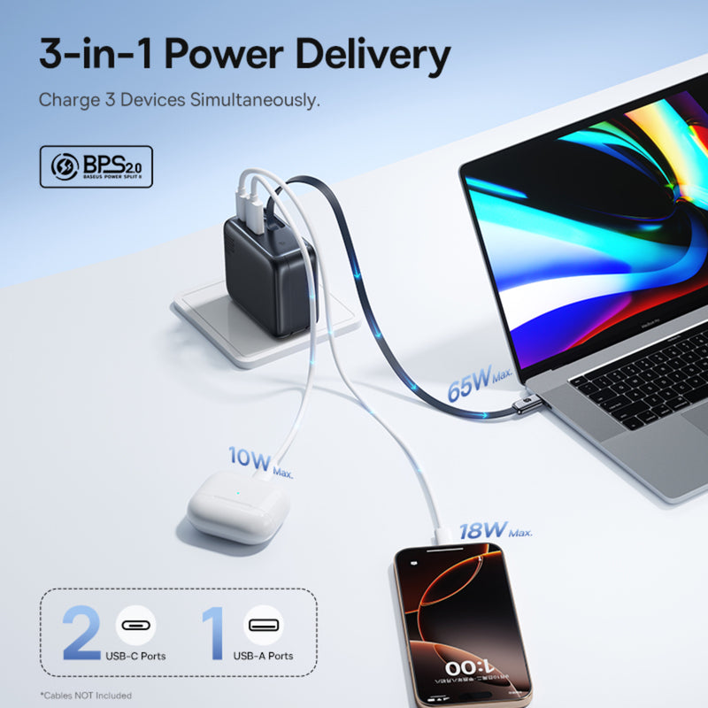 Baseus EnerCore CJ11 Fast Charger with Retractable Cable 2C+U 100W (Cluster Black) (E0120N00)