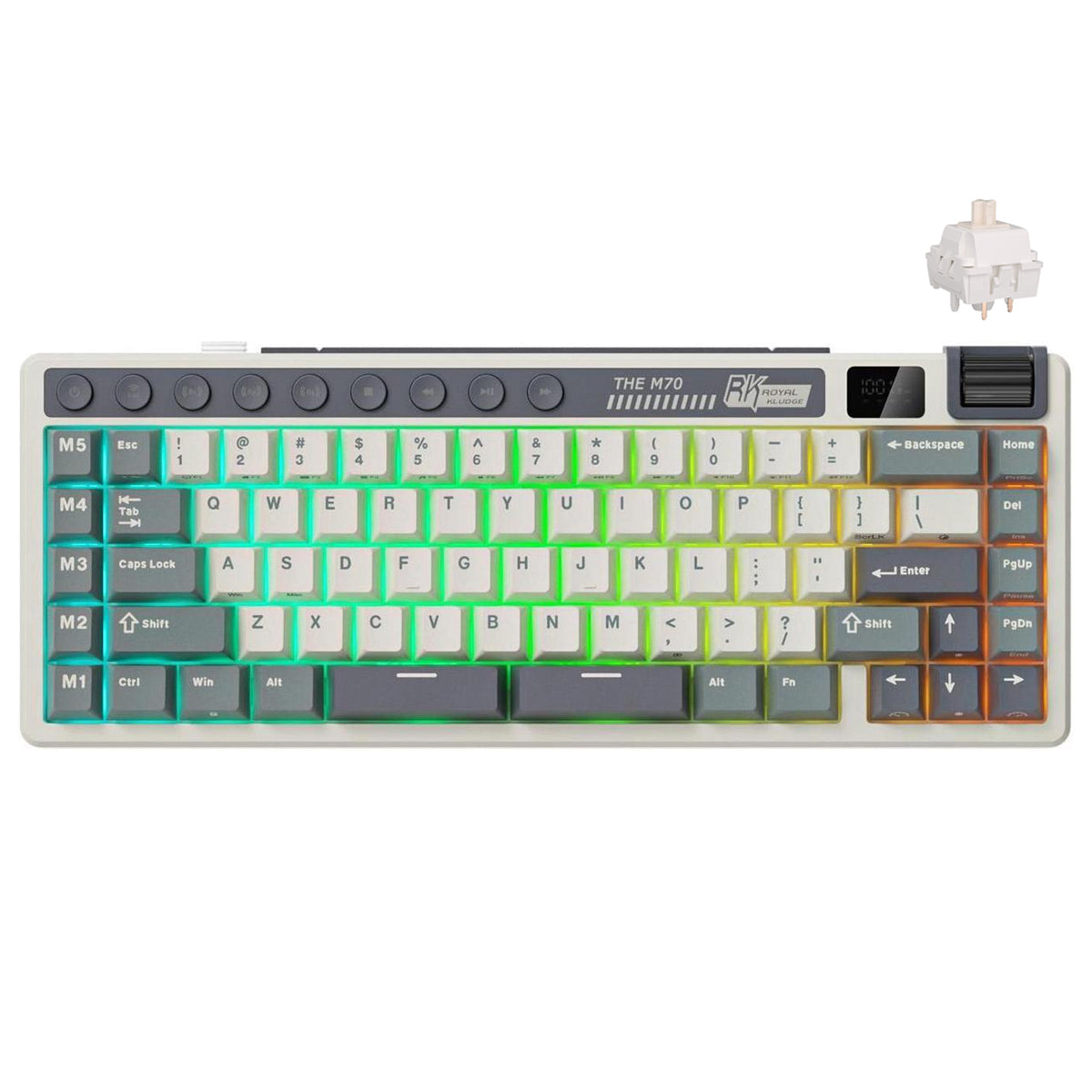 Royal Kludge RK M70 Tri-Mode RGB 73 Keys Hot-Swappable Mechanical Keyboard Cyan Purple