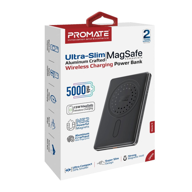 Promate Blade-5 USB-C 5000mAh Ultra-Slim Aluminum Crafted MagSafe Compatible Wireless Charging