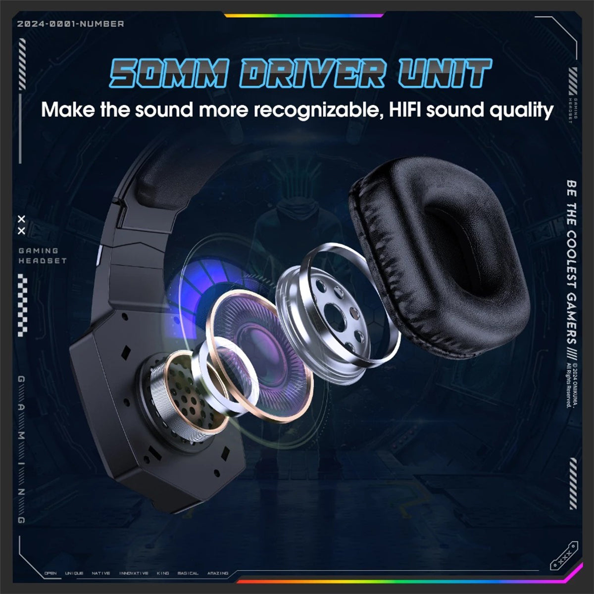Onikuma GT806 RGB Tri-Mode Gaming Headset with Microphone (Black)