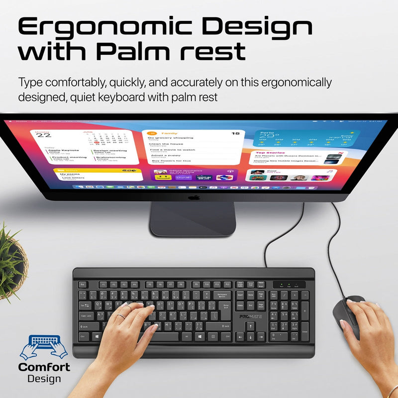 Promate Combo-CM6 Quiet Keys Wired Keyboard And 1200 DPI Mouse (Black)