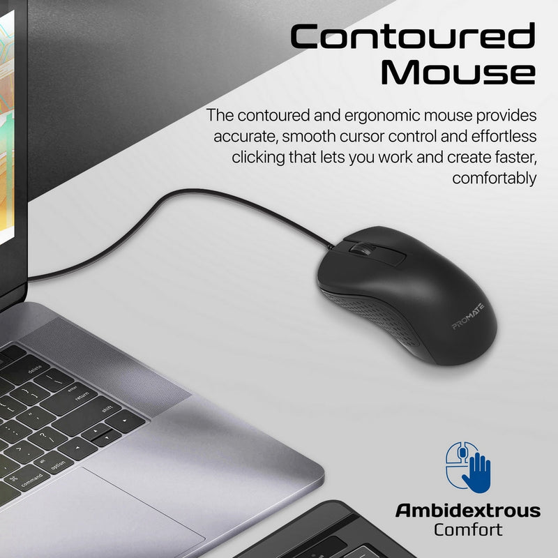 Promate Combo-CM6 Quiet Keys Wired Keyboard And 1200 DPI Mouse (Black)
