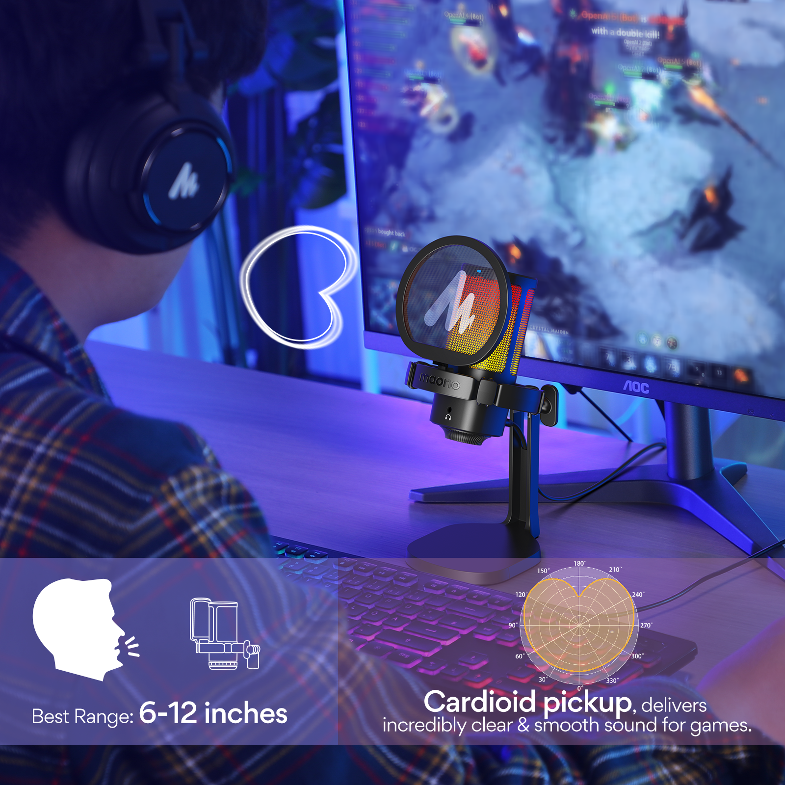 Maono DGM20G USB RGB Gaming Condenser Noise Canceling Microphone