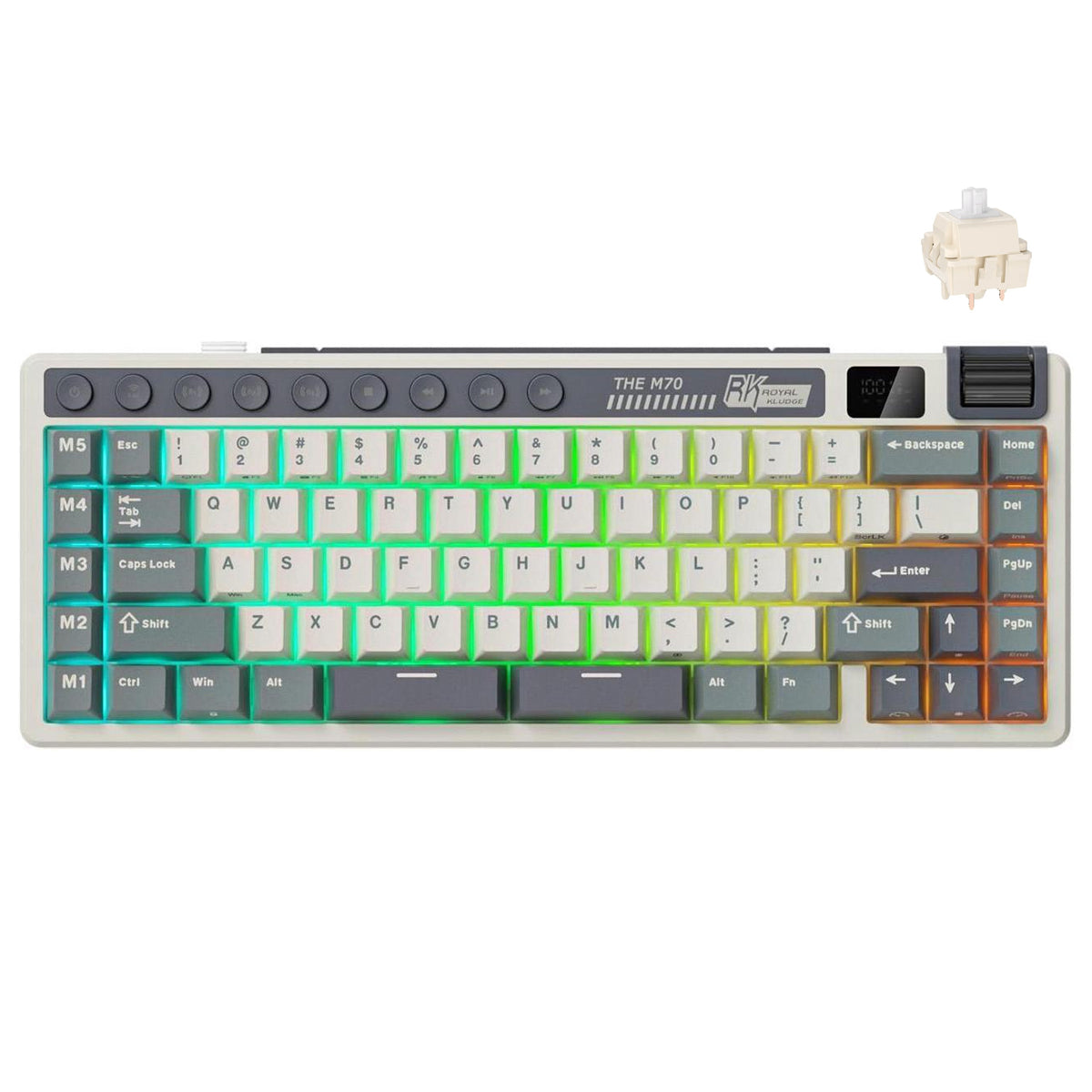 Royal Kludge RK M70 Tri-Mode RGB 73 Keys Hot-Swappable Mechanical Keyboard Cyan Purple