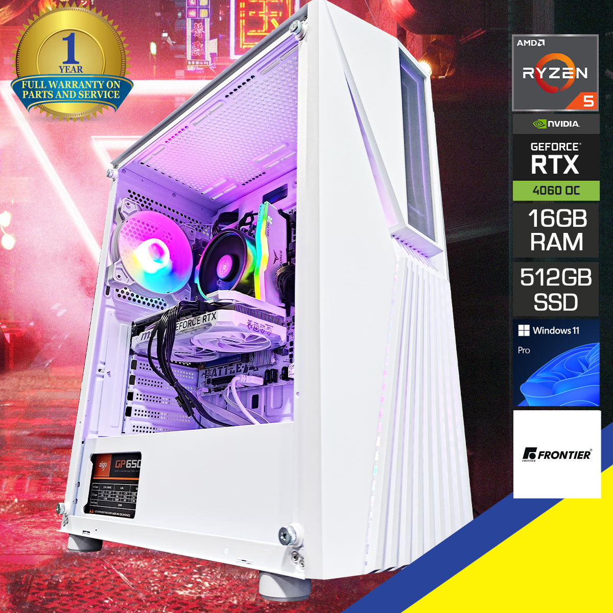 Alpha Vesta White Gaming PC RYZEN 5 5500 | 16GB RAM | 512GB SSD | RTX 4060 | Windows 11 Pro