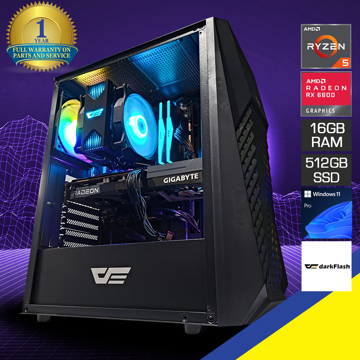Alpha DK150 Black Desktop Gaming PC | AMD Ryzen 5 5600G | 16 GB RAM | 512 GB SSD | RX 6600 | Windows 11 Pro
