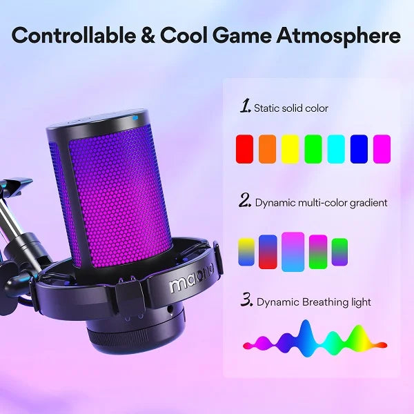 Maono DGM20S Gamerwave Condenser USB Gaming RGB Noise Canceling Microphone With Boom Arm