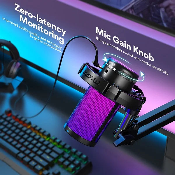 Maono DGM20S Gamerwave Condenser USB Gaming RGB Noise Canceling Microphone With Boom Arm