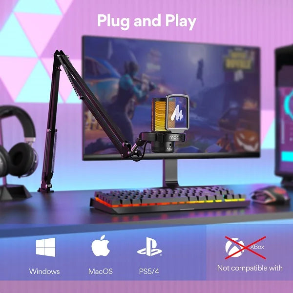 Maono DGM20S Gamerwave Condenser USB Gaming RGB Noise Canceling Microphone With Boom Arm