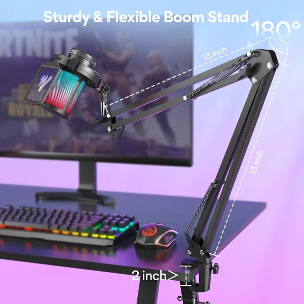 Maono DGM20S Gamerwave Condenser USB Gaming RGB Noise Canceling Microphone With Boom Arm