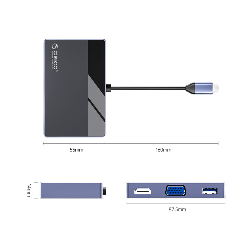 Orico Type-C 5-in-1 Multifunction Docking Station (Grey/Black) (DM-5P)