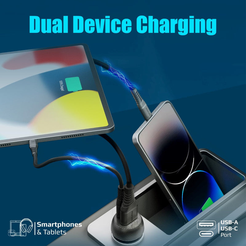 Promate DriveGear-PD33 Ultra-Fast Dual Port Car Charger with 33W Power Delivery & QC 3.0