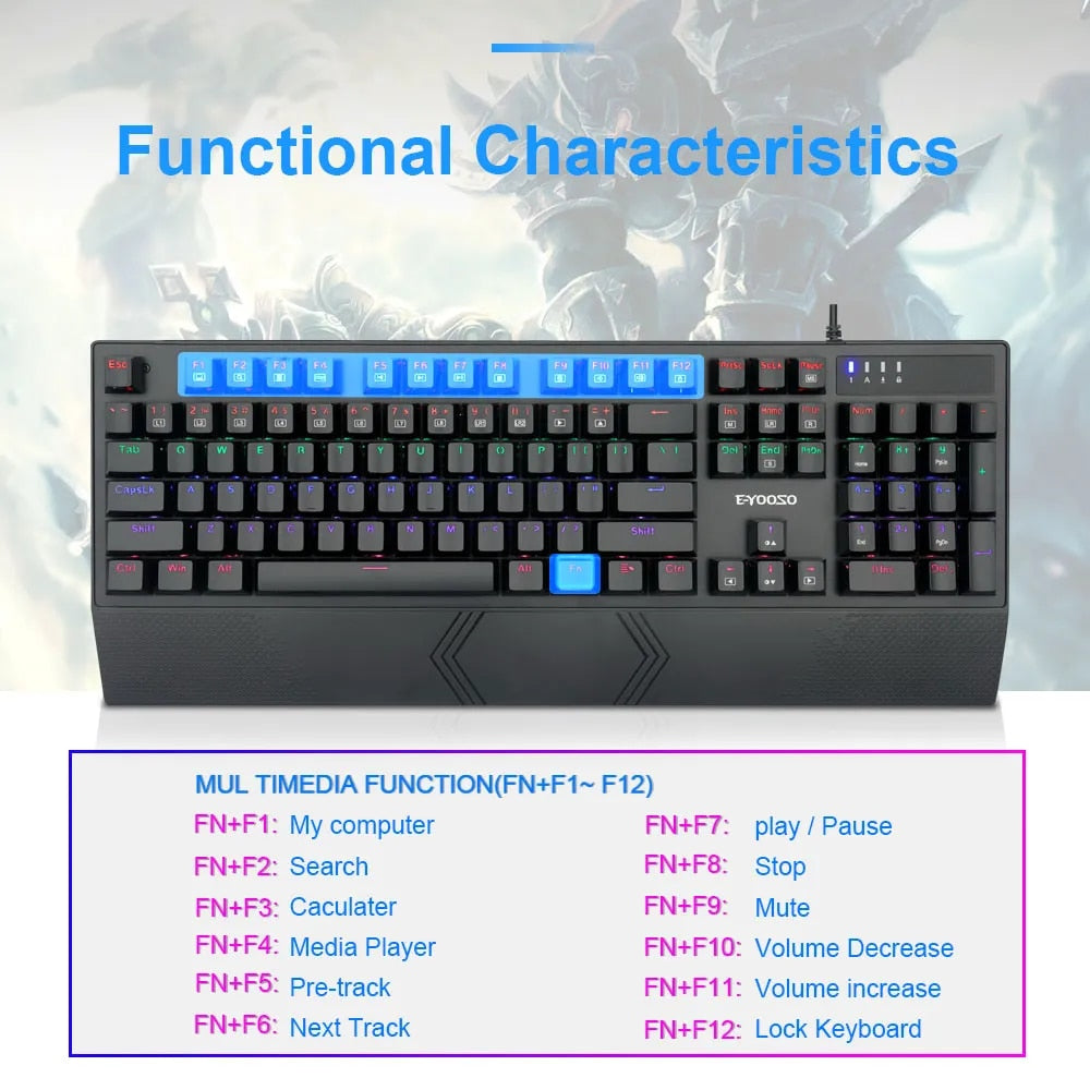 E-Yooso K-662 Rainbow Light 104-Keys Wired Mechanical Keyboard Black