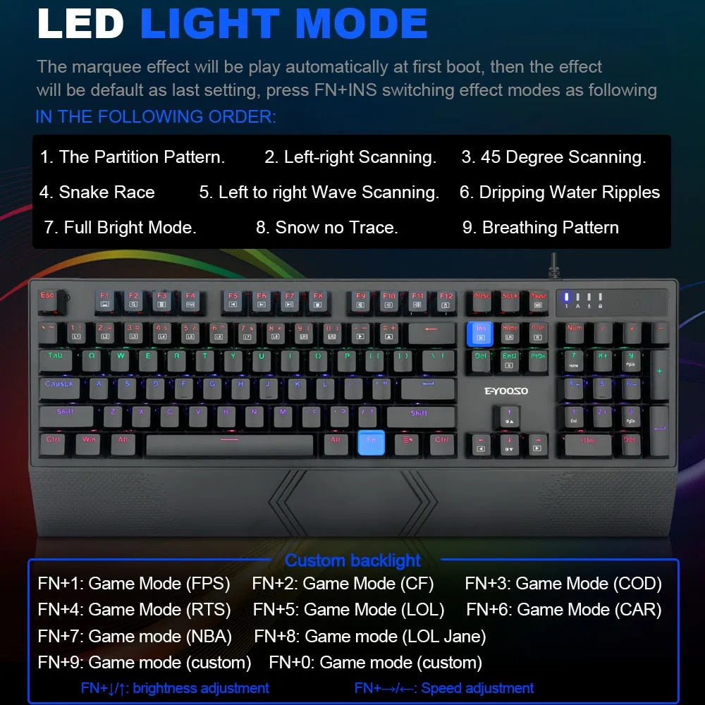 E-Yooso K-662 Rainbow Light 104-Keys Wired Mechanical Keyboard Black