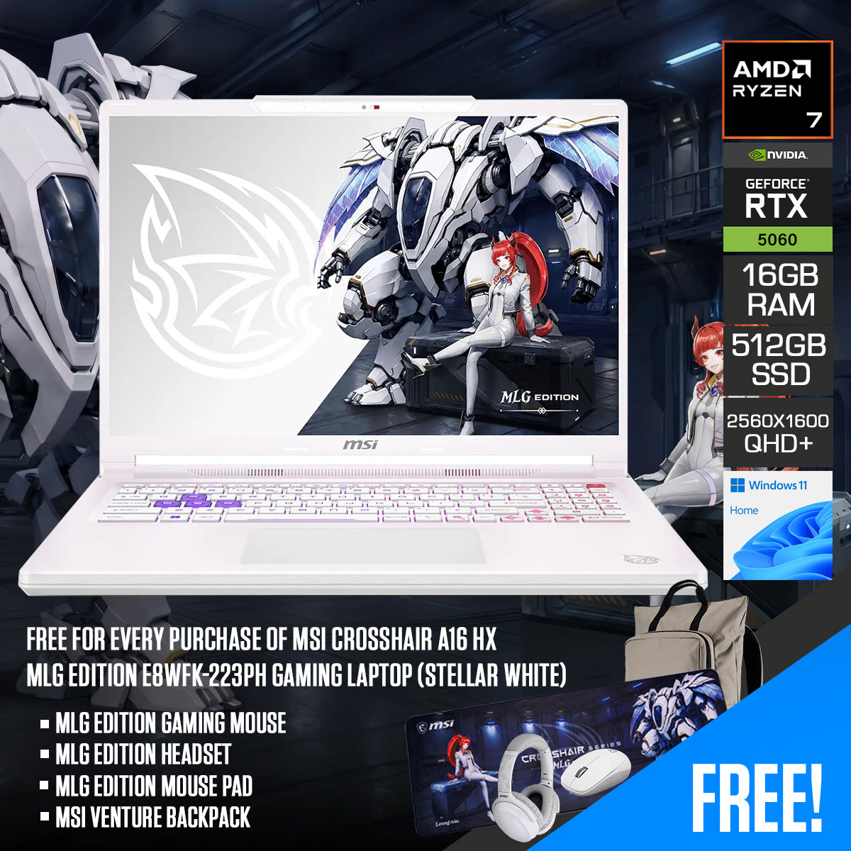 MSI Crosshair A16 HX MLG Edition E8WFK-223PH Gaming Laptop (Stellar White)