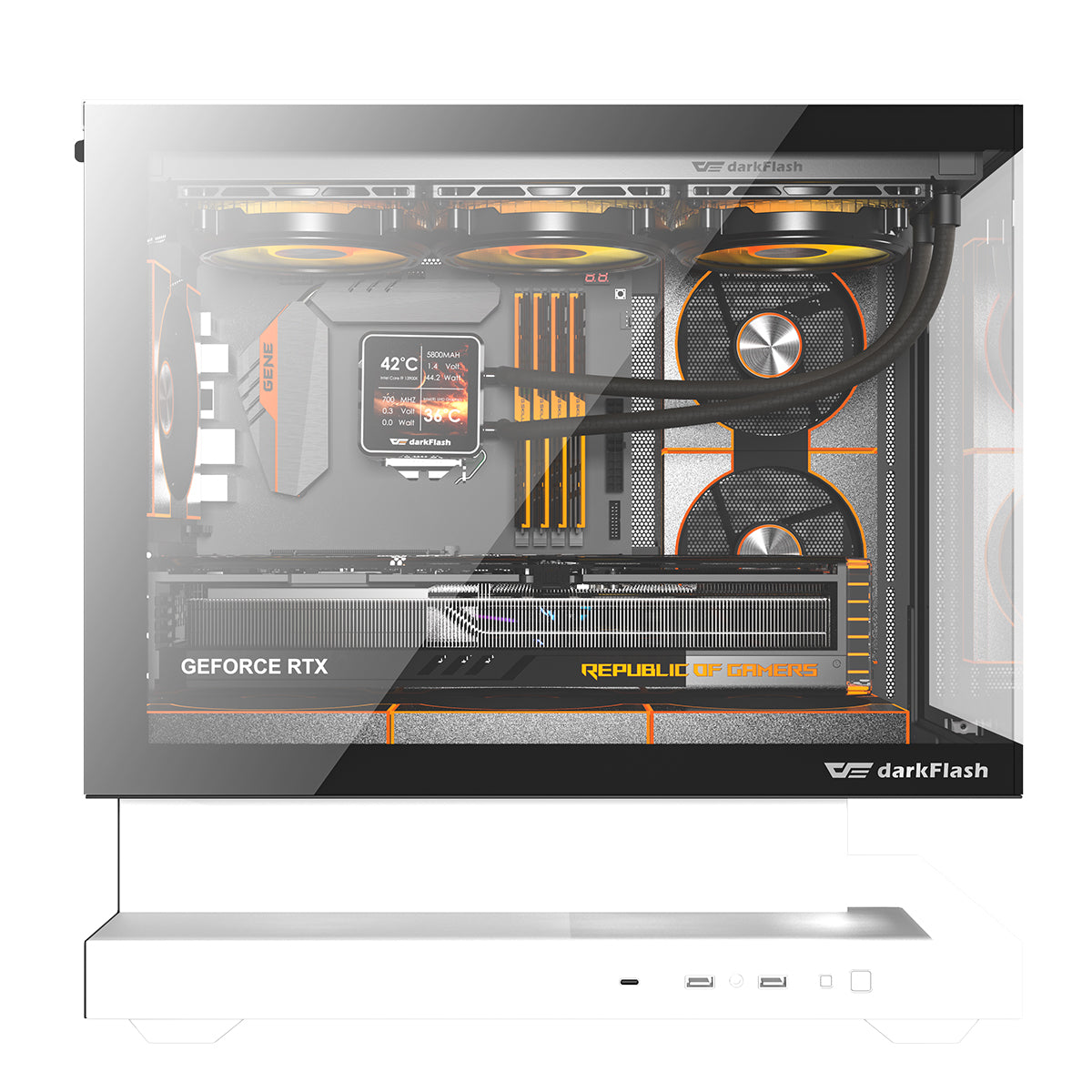 DarkFlash Floatron F1 B&W Combo M-ATX PC Case Tempered Glass Panel
