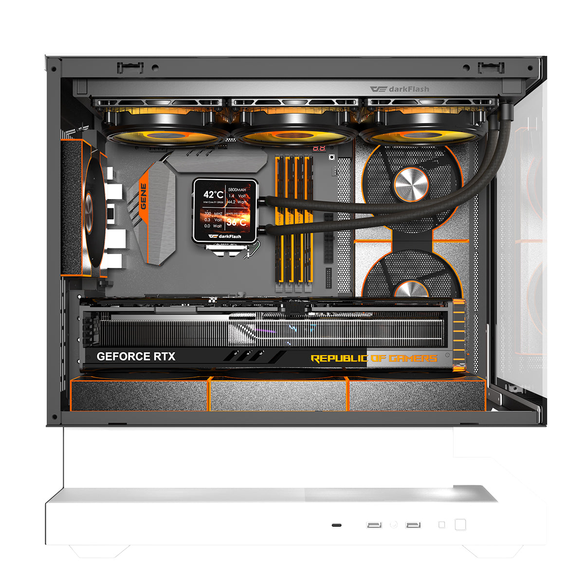 DarkFlash Floatron F1 B&W Combo M-ATX PC Case Tempered Glass Panel