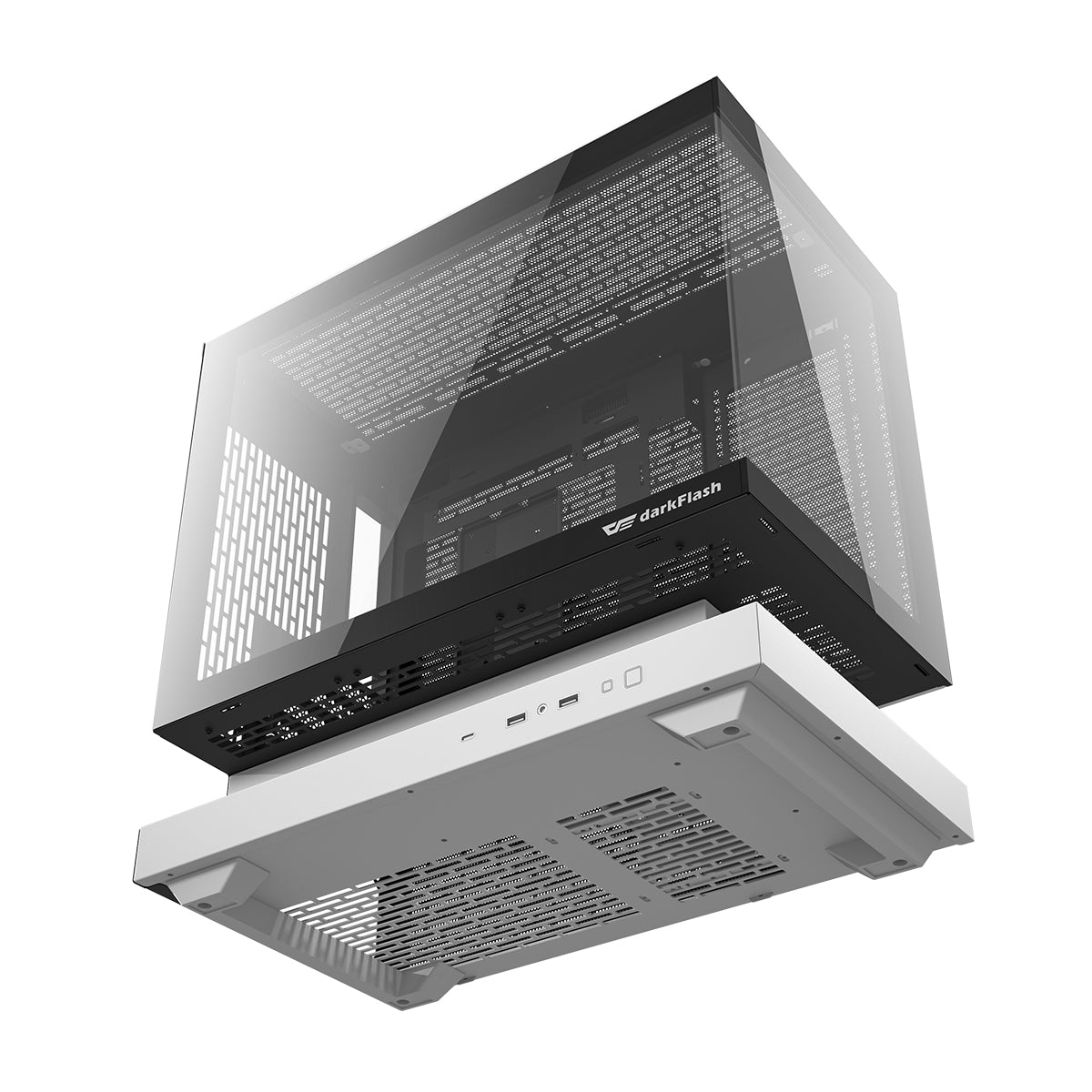 DarkFlash Floatron F1 B&W Combo M-ATX PC Case Tempered Glass Panel