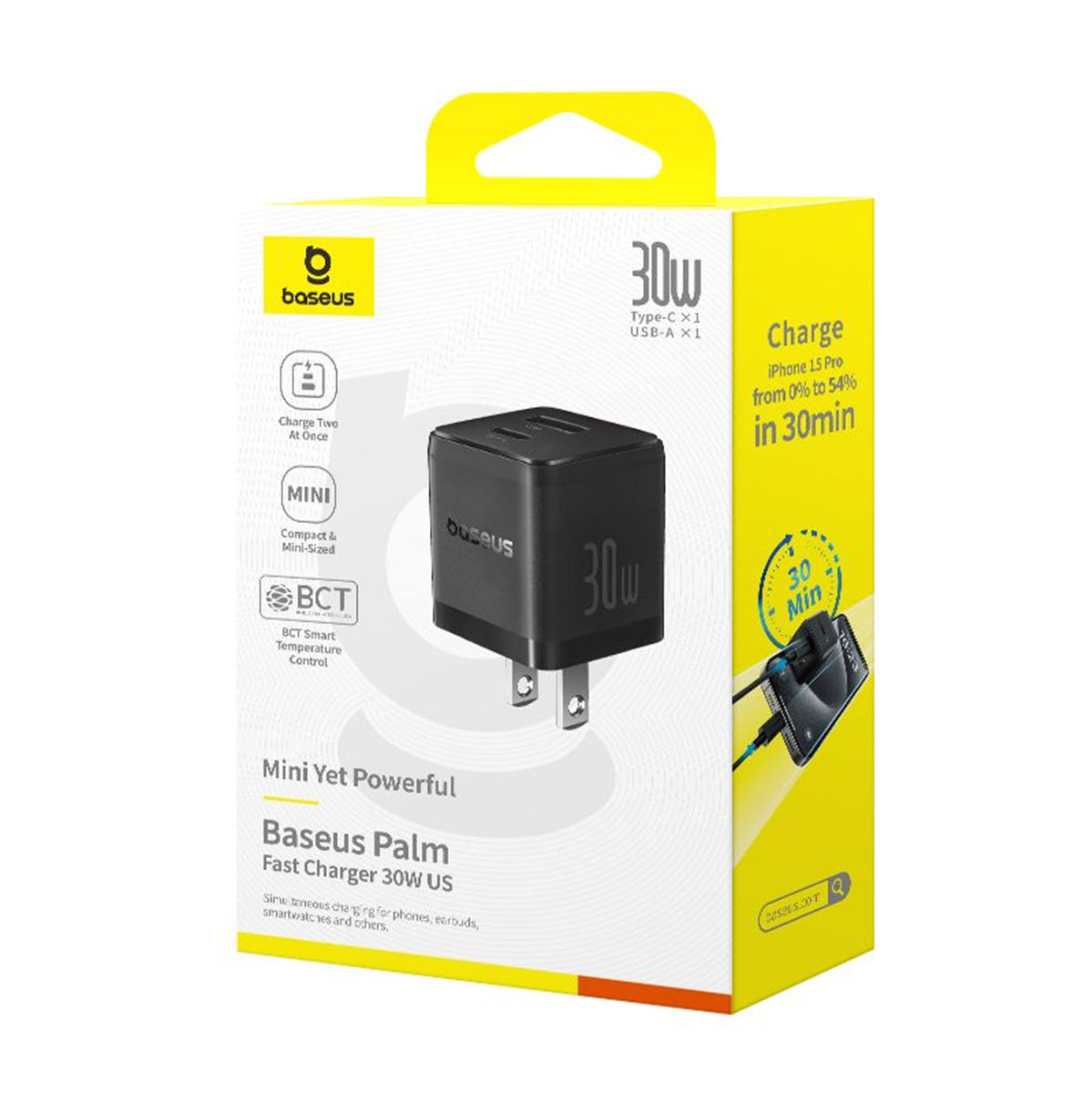 Baseus Palm Fast Charger C+U 30W (Cluster Black) (P1011160B113-00)