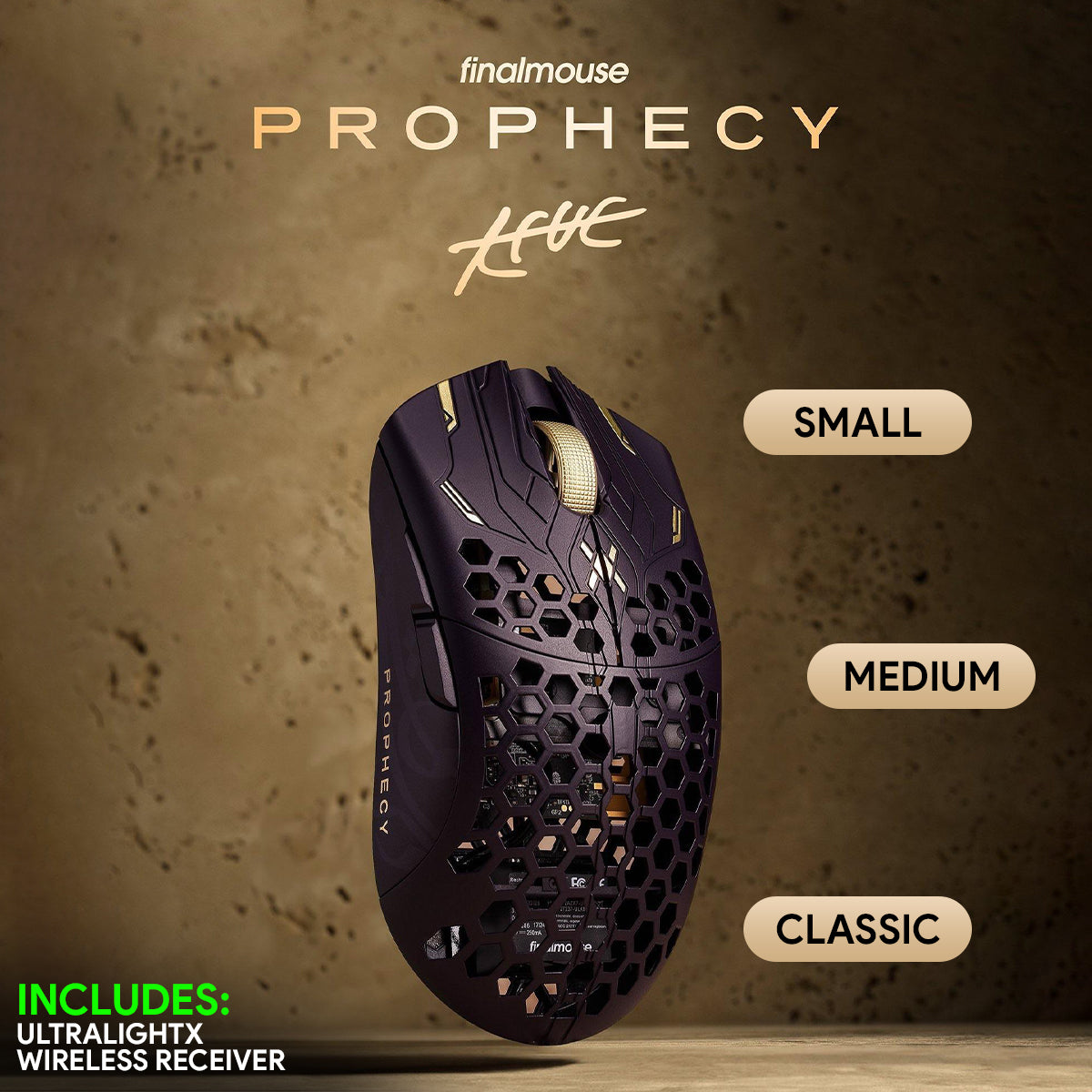 Finalmouse UltralightX Prophecy Wireless Gaming Mouse (Tfue) (Small, Medium, Classic)