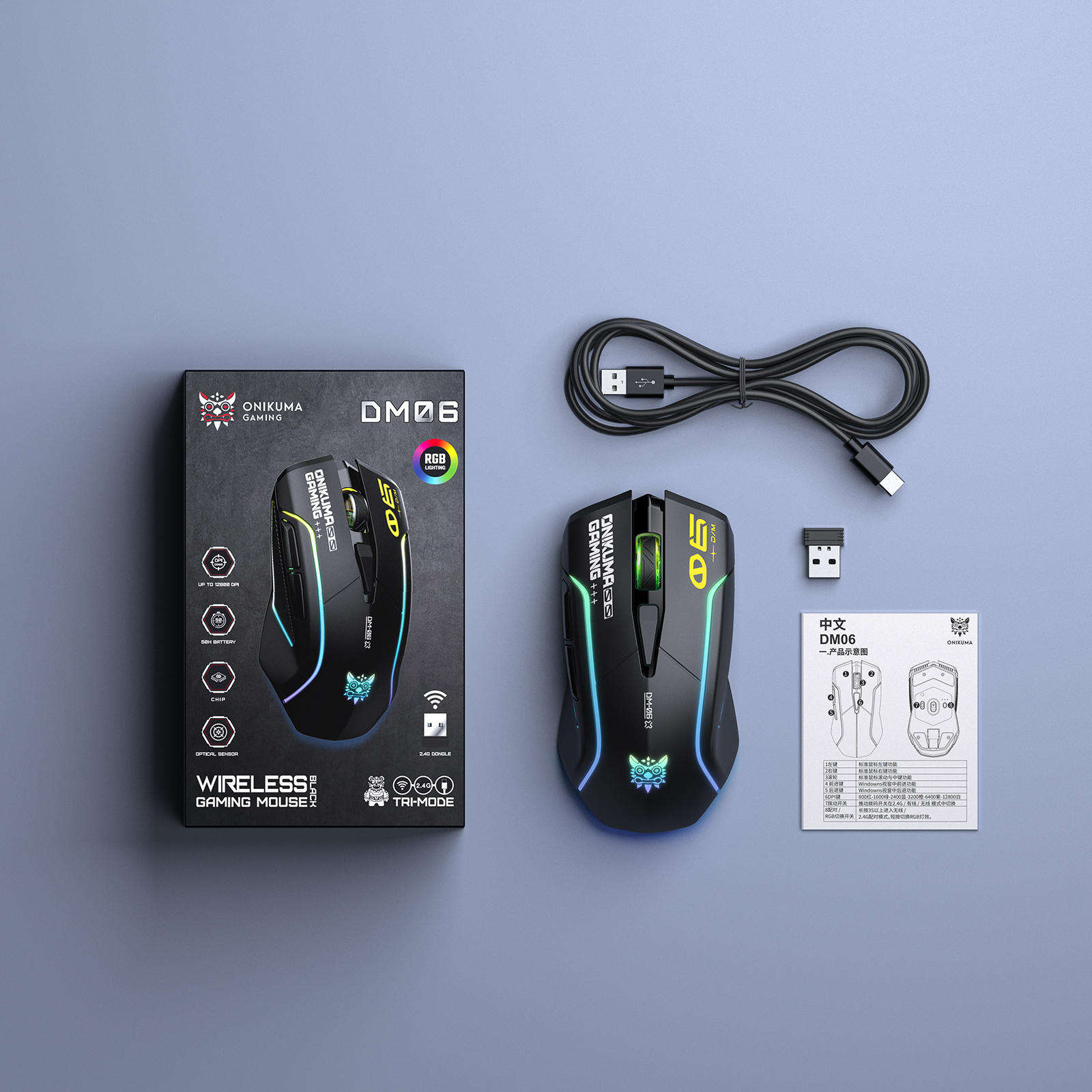 Onikuma DM06 Tri-Mode RGB Wireless Gaming Mouse (Black)